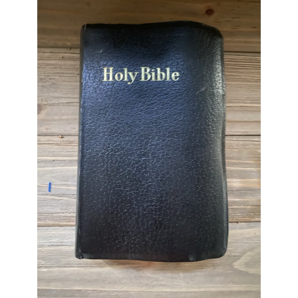 VTG 1957 Black Leather Holy Bible Collins World Small Print King James Version